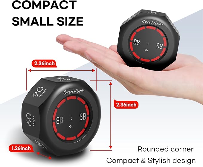 Flip Cube Pomodoro Timer - Rechargeable Visual Countdown & Count Up Stopwatch, 7 Preset Intervals, 3 Alarm Modes, Productivity Tool for ADHD, Kids, Study, Work & Kitchen (Gray)