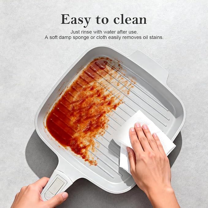 RANX INGST Nonstick Ceramic Griddle Pan with Lid, 10 Inch Steak Pan- White | Detachable Handle Induction Compatible