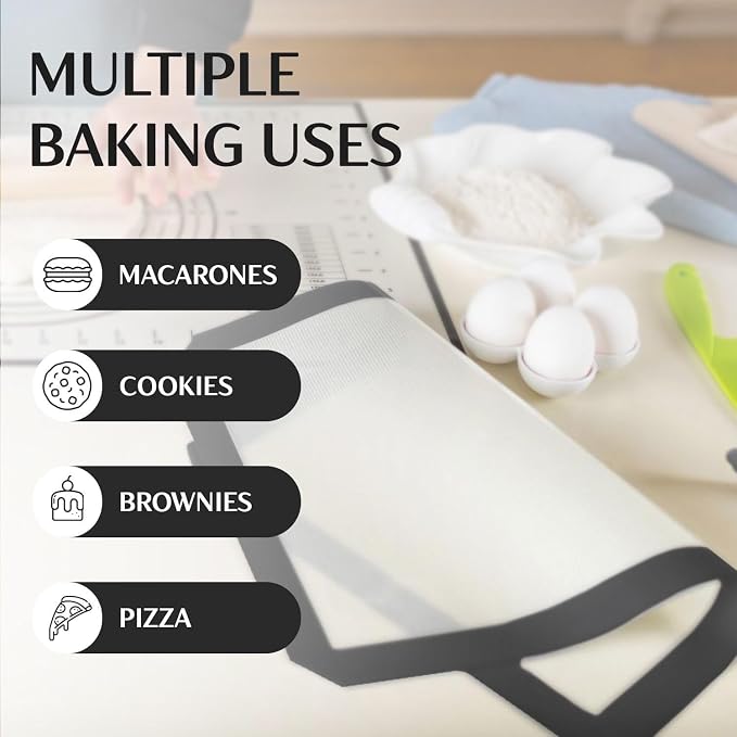Medium Silicone Baking Mat (15.7'x19.7') with Measurement Indicators, Non-Slip Surface, and Pastry Mat Sheet for Dough Rolling - Perfect for Creating Cookies, Macarons, and Bread - Pack of 2