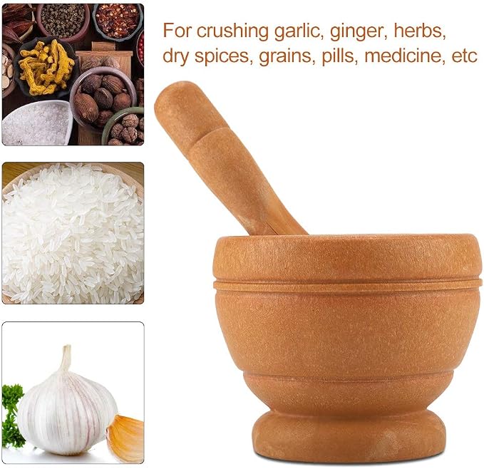 Mortar and Pestle Set, Manual Garlic and Seasoning Grinder with Non Slip Base Grinding Bowl for Crushing Seasonings, Making Paste, Guacamole and More (Wood Color)