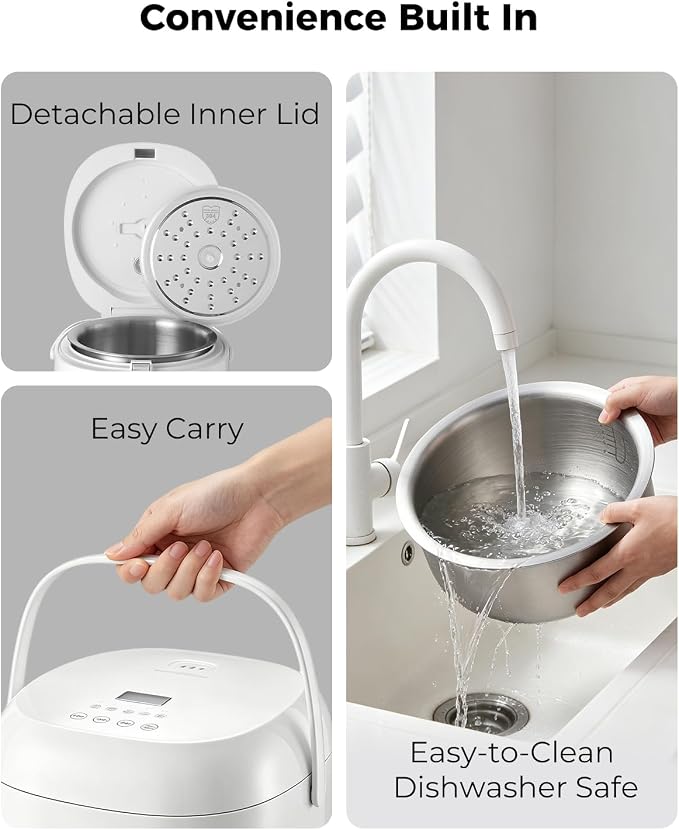 Novaspark Stainless Steel Rice Cooker Small 6 Cup (Uncooked) / 12-Cup (Cooked) with Stainless Steel Inner Pot, Compact Mini Rice Cooker Small Kitchen, Low Carb Rice Maker, 24H Timer and Auto Keep Warm