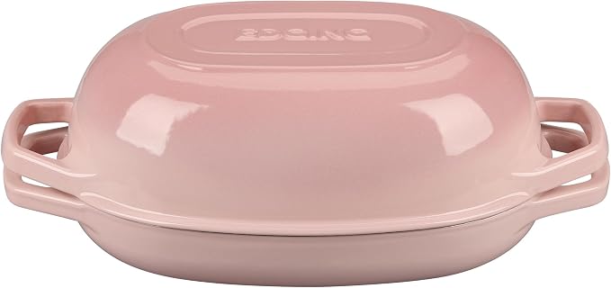 EDGING CASTING Enameled Cast Iron Oval Dutch Oven Pot with Lid, Dutch Oven for Sourdough Bread Baking, Bread Oven, Bread Dutch Oven, Oval Bread Pan, 5qt, Pink