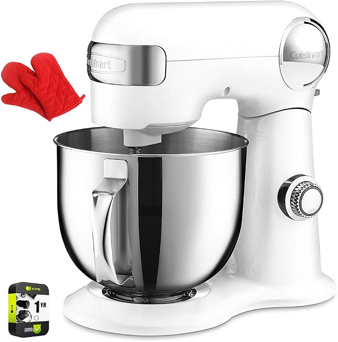 Cuisinart SM-50 Precision Master 5.5-Quart Stand Mixer White Linen Bundle with Deco Chef Pair of Red Heat Resistant Oven Mitt and 1 YR CPS Enhanced Protection Pack