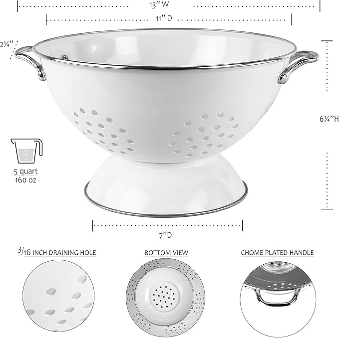 Calypso Basics by Reston Lloyd Powder Coated Enameled Colander, 5 Quart, Black