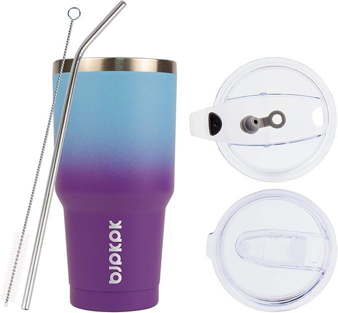 BJPKPK 30 oz Tumbler with Lid and Straw, Insulated Stainless Steel Cup | Double Wall Vacuum, BPA Free, Leak Proof, Keeps Hot/Cold, Travel & Beach Ready, Car Holder Fit, Ocean Dream