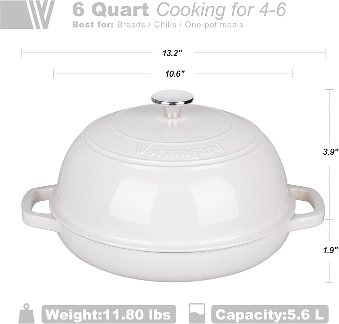 Enameled Cast Iron Dutch Oven Pot with Lid, Bread Oven for Sourdough Bread Baking, Dutch Ovens with Bread Proofing Basket& Baking Supplies Set, 6 Quart, White