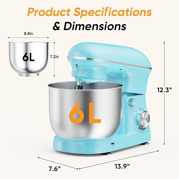 NEWBULIG Stand Mixer 6.3QT, Kitchen Electric Mixers Alternative | 10-Speed Dough Hook, Whisk, Beater & Splash Lid, Multi-Cover for Baking, Cakes and Home Cooking Needs