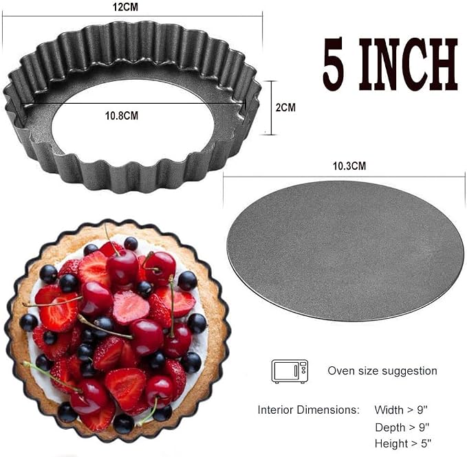 DATANYA Mini Tart Pans 5 Inch w/Removable Bottom 6Pack Quiche Pans | Round Nonstick Heavy Duty Fluted Side Fruit Pie Tart Molds for Tartlets, Mousse Cakes, Dessert Pastry Baking