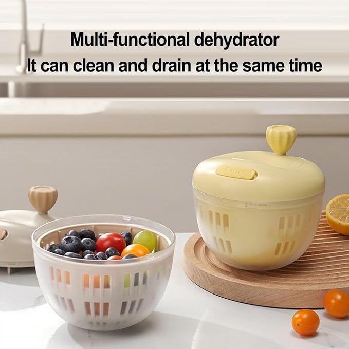 Salad Spinner with Crank Handle and Lock, Large Capacity Vegetable Dehydrator and Spin Dryer Bowl Washing and Drying Lettuce, Greens, Fruits and Vegetables,(yellow)