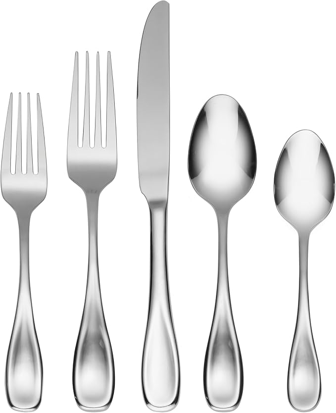 Oneida Voss 45-Piece 18/0 Silverware Set for 8, Flatware | mirror finish, dishwasher safe | includes serving spoons and utensil set | heavy duty, cutlery set for kitchen and dining