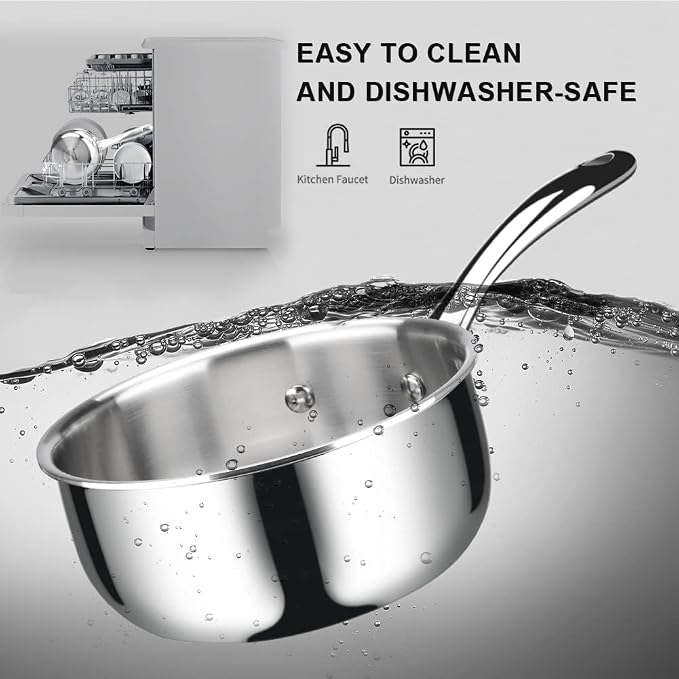 Duxtop Tri-Ply Stainless Steel Saucepan with Lid, 3 Qt Induction Pot | Whole Clad Saucier Pan, Dishwasher and Oven Safe, Stay-Cool Handle