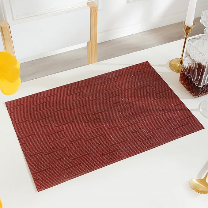 PIGCHCY Placemats Set of 12 Washable Durable Place Mats Vinyl Heat Resistant Non-Slip Table Mats Indoor Outdoor (Burgundy Red)