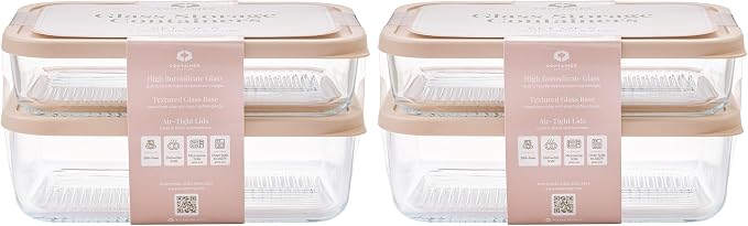 Glass Food Storage Containers with Lids — 8 Piece — 57.5 oz & 40.57 oz Glass with BPA-Free Leakproof Stackable Lids — Microwave, Oven & Dishwasher Safe — Ideal for Meal Prep & More - Cashew Cream