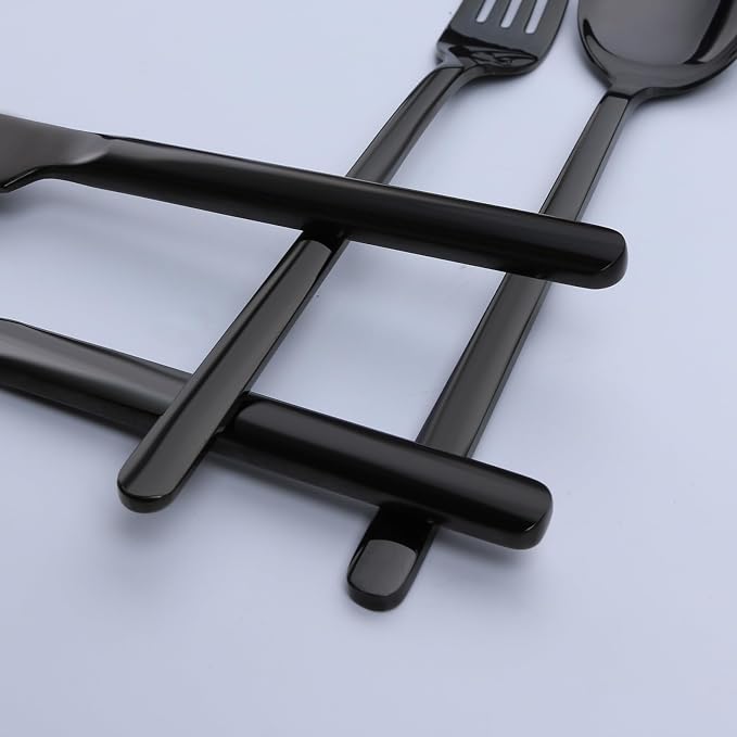 Black Silverware Set, 40 Piece Flatware Set for 8, 18/10 Stainless steel Cutlery Set for Home Kitchen and Restaurant