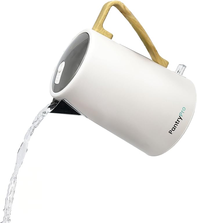 PantryPro 1.7L 1500W Rapid-Boil Electric Kettle - Stainless Steel Interior - Auto Shut-Off, Boil-Dry Protection, LED Indicator, Wide Opening - Cream White