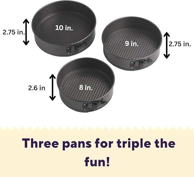 Wilton Gold Non-Stick Springform Pan Set, Made Without PFAS, 8, 9, 10 in. | Non-Stick Steel with Scratch-Resistant Coating, Resists Warping, Dishwasher Safe, Perfect for Springform Cheesecakes & Tarts