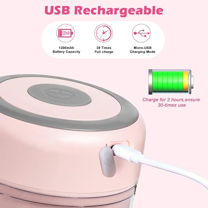 Electric Garlic Mincer, 250ML Small Onion Chopper USB | Portable Mini Food Processor for Vegetable Chopper Garlic Ginger Chili Veg, Pink