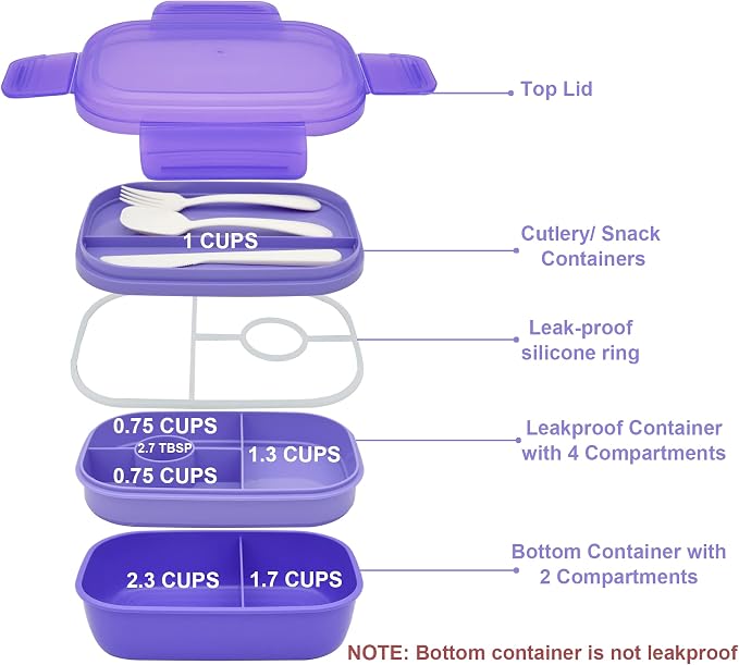 JBGOYON Leakproof Bento Box & Insulated Lunch Bag Set, 4-Piece, Purple | 6-hour thermal retention, includes nested knife fork spoon, 2 reusable snack pouches, designed for adults and kids