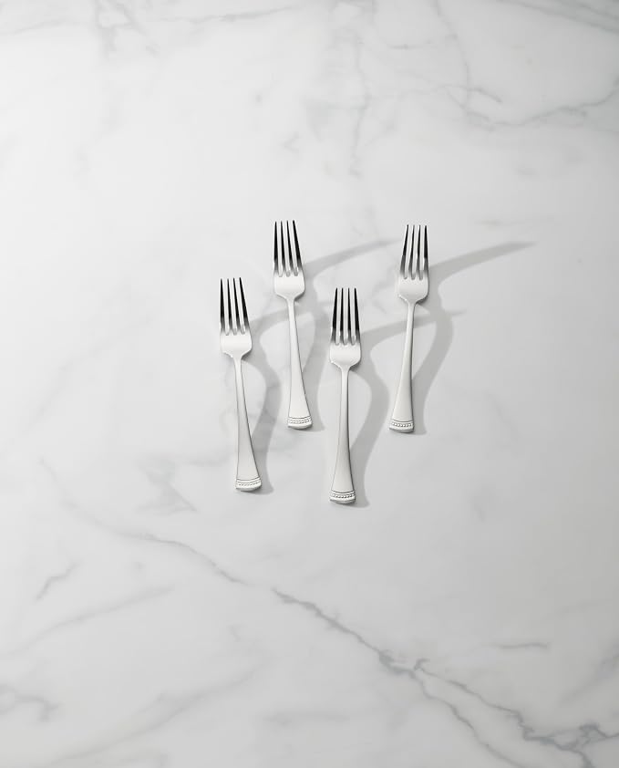 Lenox Portola Salad Forks Silverware Set for 4, Flatware | mirror finish, dishwasher safe | 7.06 inch length, cutlery set, utensil set, wedding silverware, kitchen essentials