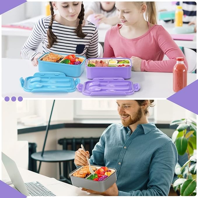 LOVINA Bento Boxes for Adults - 1100 ML Bento Lunch Box Container For Kids With Spoon & Fork - Durable Perfect Size for On-the-Go Meal, BPA-Free and Food-Safe Materials(Grey)