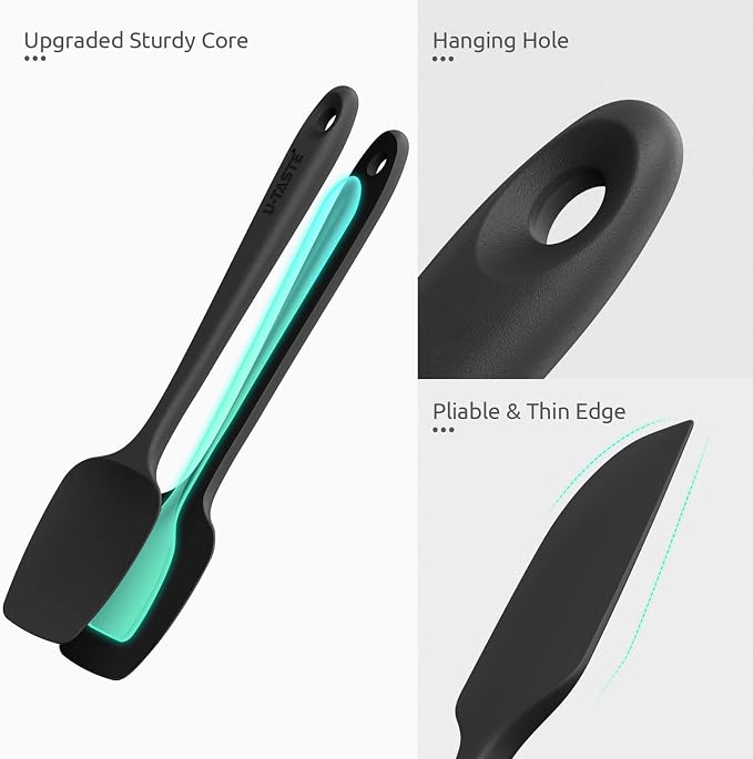 U-Taste Silicone Spatula Set with 600 Degrees Fahrenheit Heat Resistant (Black) | Food Grade Hot-Proof Seamless Rubber Scraper, Kitchen Flexible Silicon Cooking Utensil Set, Diswasher Safe Baking Supplies