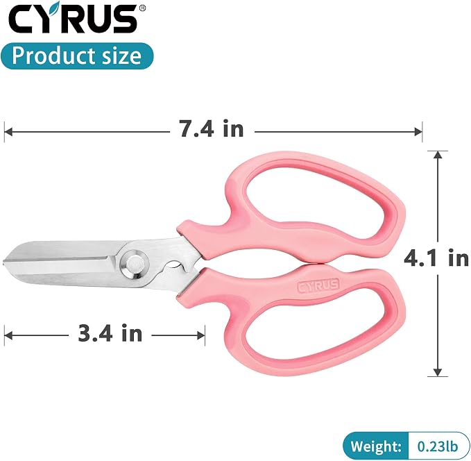 7.5 Inch Pink Straight Blade Floral Pruning Shears Built-In Thorn Remover