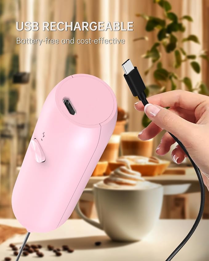 CIRCLE JOY Milk Frother Handheld Rechargeable Milk Foamer Electric Mini Drink Mixer with Stainless Steel Whisk for Coffee, Cappuccino, Lattes, Frappe, Matcha and Hot Chocolate, Pink