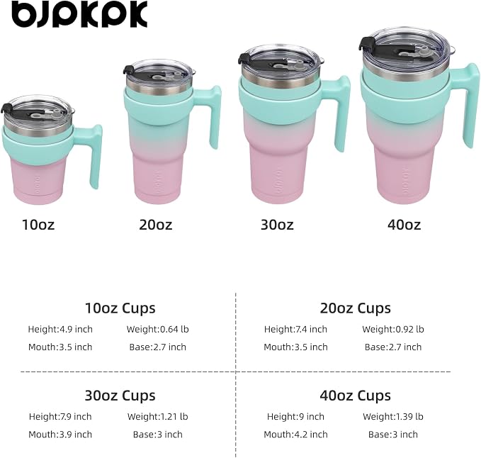 BJPKPK 30 oz Tumbler with Handle & Straw, Insulated Stainless Steel Mug | Double Wall Vacuum, Keeps Hot/Cold, Thermal Cup, BPA Free, Dishwasher Safe, Cupholder Fit, Coffee & Travel, Bubble Gum