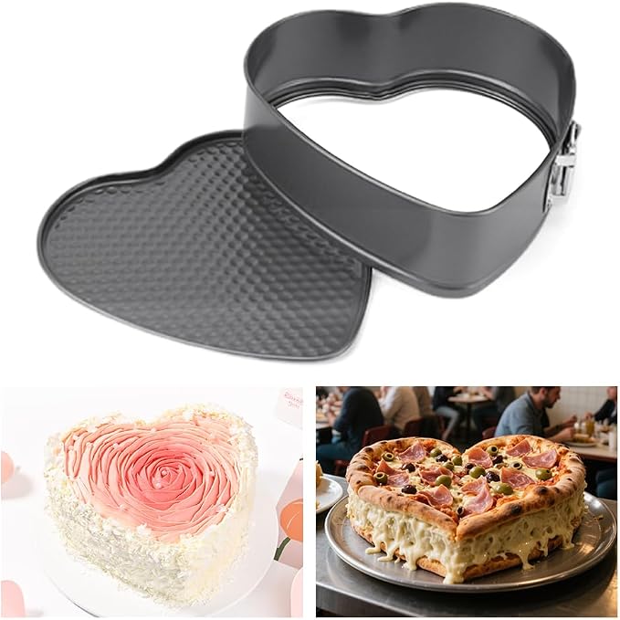 3 Springform Heart Cake Tins Heavy Duty, Double Layer Non-Stick Coating, Removable Base, Heavy Duty Carbon Steel, Perfect for Frozen Desserts - Oven Safe Bakeware (8/9/10 Inch)