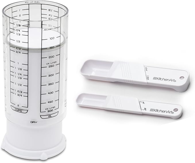 KitchenArt Adjustable Measuring Tool Set, Includes Adjustable Teaspoon, Tablespoon, and 2 Cup Measuring Cup
