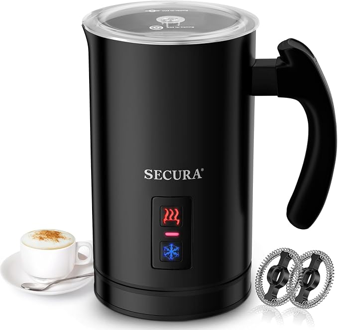 Secura Electric Milk Frother, Automatic Milk Steamer Warm or Cold Foam Maker for Coffee, Cappuccino, Latte, Stainless Steel Milk Warmer with Strix Temperature Controls (Black)