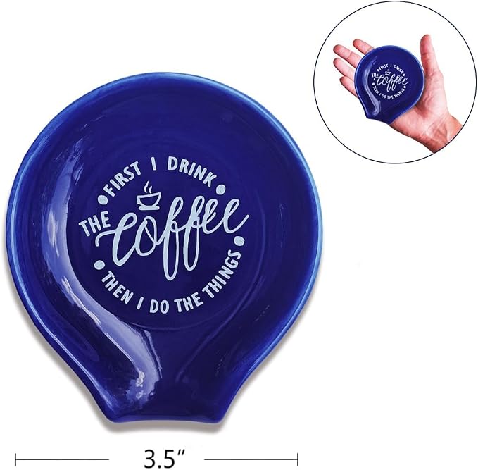 Littlefa Coffee Spoon Rest Holder-Coffee Bar Accessories-Navy Blue | Funny Ceramic Coffee Spoon Rest for Coffee Bar Accessories Essentials, But First I Drink Sign Coffee Lovers Gifts