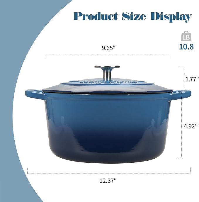 EDGING CASTING Enameled Cast Iron Dutch Oven with Sourdough Bread Baking Kit, Bread Dutch Oven with Lid, Includes Proofing Basket & Baking Tools, 5qt, Lake Blue