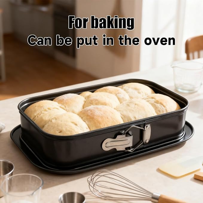 11.61×7.48 Inch Non-Stick Rectangle Springform Cake Pan Removable Bottom | Black Bakeware Tray Perfect for Cheesecake, Ice Cream Cakes and Homemade Baking