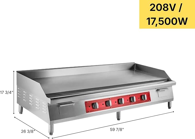 Commercial Electric Griddle 60", 240V, 17500W, for Restaurant