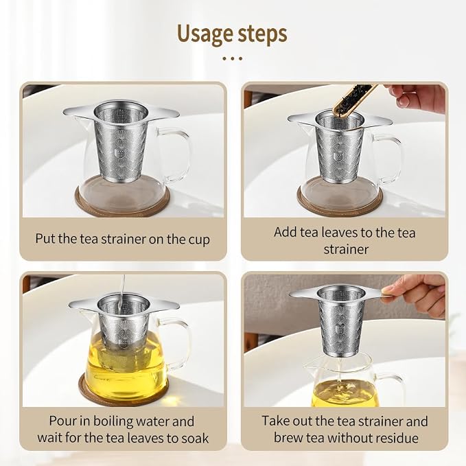 2Pack Extra Fine 18/8 Stainless Steel Tea Infuser BOMANSI BOMS Tea Strainer with Large Capacity & Perfect Size Double Handles for Hanging on Teapots, Mugs, Cups to Steep Loose Leaf Tea and Coffee
