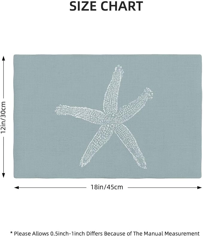 Summer Coastal Placemats Set of 4, Beach Theme Ocean Seafoam Blue Starfish Decorative Table Mat 12 x 18 Inch Heat Resistant Non Slip Line Fabric Nautical Place mat for Dining Table