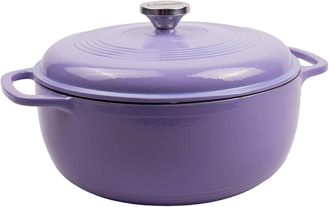 Lodge Essential Enamel Cast Iron Dutch Oven 6 Quarts - Perfect for Bread Baking, Braising, Marinating & Slow Cooking, Features Moisture-Sealing Lid & Dual Handles, Kitchen Essentials, Lilac