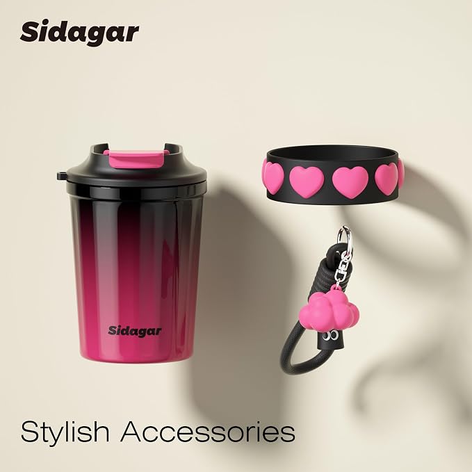 SDGA+ 12 OZ Travel Coffee Mug with Lid Spill Proof Leak Proof, Stainless Steel Thermal Coffee Tumbler for Hot and Cold, Resuable Insulated Coffee Cup For Women, Black and Pink