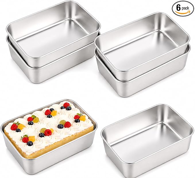 6 Pack Stainless Steel Loaf Pans for Baking Bread, 8.8 × 5.7 Inch Large Loaf Toast Baking Pan, Bread Baking Pans for Homemade Brownies, Sourdough, Meatloaf, Easy Release & Dishwasher Safe