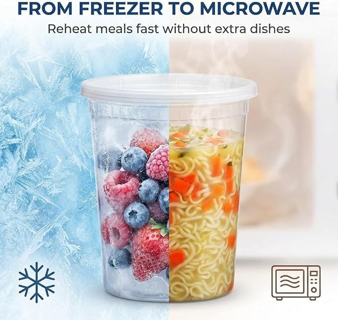 120 Sets Plastic Deli Containers with Lids - 8oz, 16oz Pint & 32oz Quart | Leak Proof, Microwaveable, Dishwasher & Freezer Safe - Plastic Food Storage, Meal Prep, Restaurant & Soup Containers