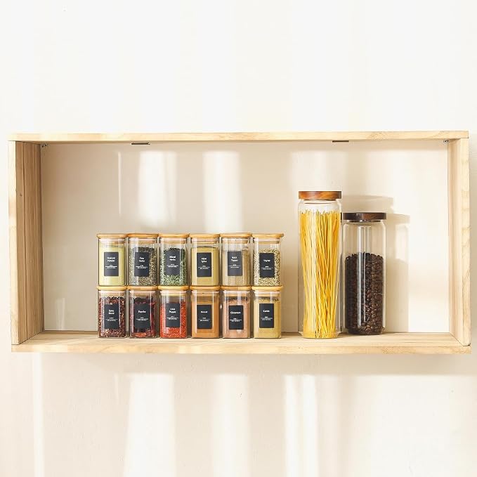 9 Oz Spice Jars with 275 Labels 16 Pack | Kitchen Airtight Seasoning Empty Organizer with Bamboo Lids