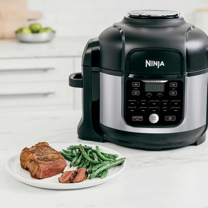 Ninja OS301/FD305CO Foodi 10-in-1 Pressure Cooker and Air Fryer with Nesting Broil Rack, 6.5-Quart Capacity, and a Stainless Finish (Renewed)