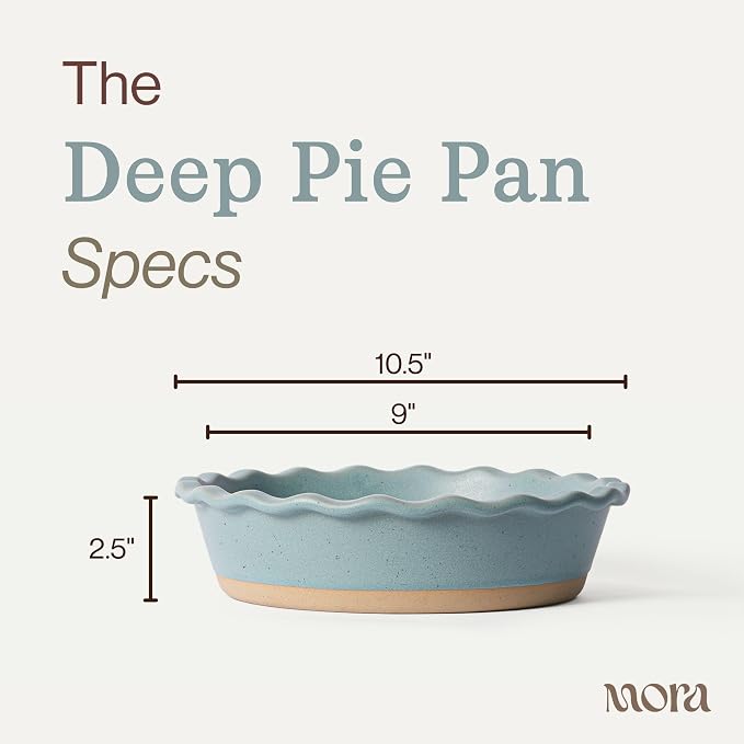 MORA Ceramic Pie Pan for Baking - 9 inch - Deep and Fluted Pie Dish for Old Fashion Apple Pie, Quiche, Pot Pies, Tart, etc - Modern Farmhouse Style Porcelain Ceramic Pie Plate - Iris