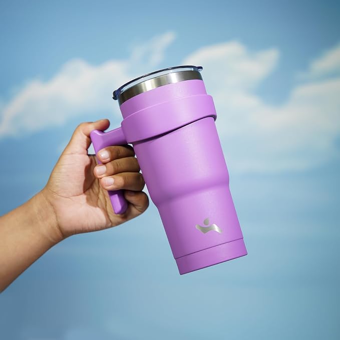 Konokyo 20 oz Tumbler with Handle and Straw, Insulated Travel Mug | Lavender; BPA-free, leak-proof tumbler with 2 lids, 2 straws, cup holder fit for coffee, office, travel & daily use