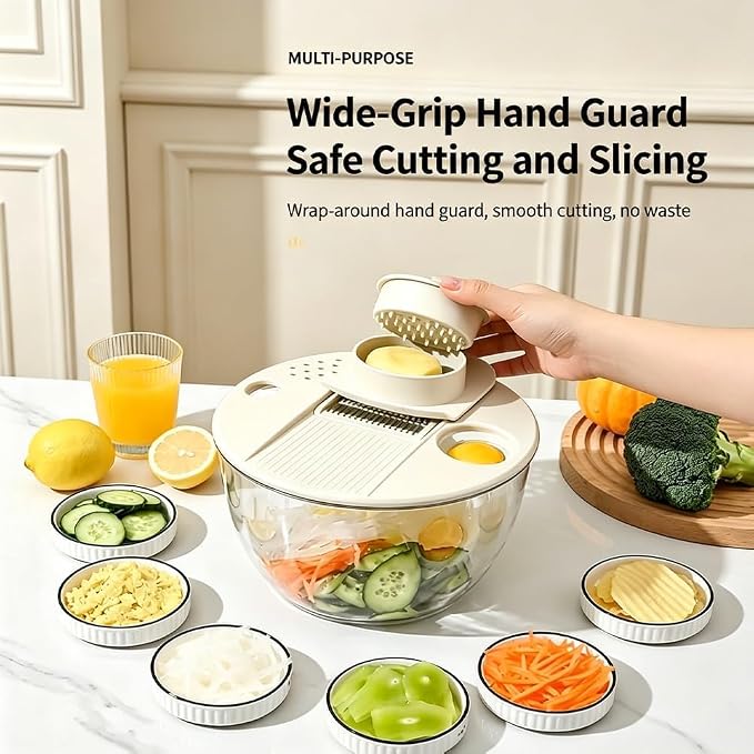 3 In 1 Salad Spinner Slicer Chopper, 2026 Upgraded Small Salad Spinner 5 Blades Slicing And Pureeing Vegetables Wash Bowl Kitchen Gadgets For Efficient Salad Preparation Food Washing (White) | Blue