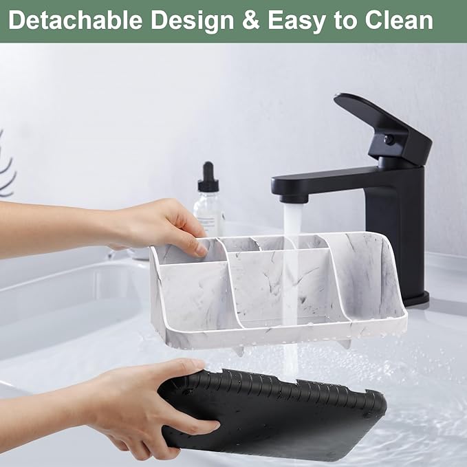 GFWARE Marble Bathroom Countertop Organizer - Detachable 7 Slots Kids Electric Toothbrush and Toothpaste Holde Drainage for Bathroom Accessories Organization Counter Vanity Storage, Black | Detachable 7 Slots Kid Electric Toothbrush and Toothpaste Hold...