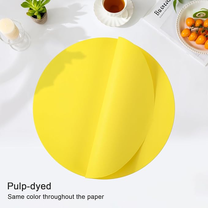 SHACOS 100 pcs Round Paper Placemats Disposable 13 inch Colored Paper Decorative Place Mats for Wedding Birthday Party Bridal Baby Shower Events Table Decoration, Yellow