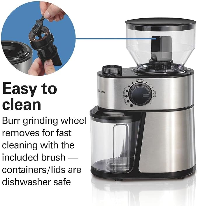 Hamilton Beach Electric Burr Coffee Grinder with Large 16oz Hopper & 18 Settings For 2-14 Cups, Stainless Steel (80385) (Pack of 2)