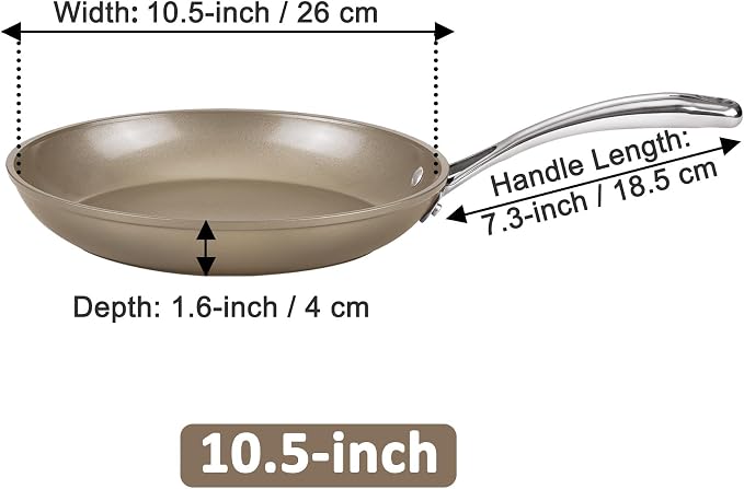 Cooks Standard Classic 10.5 Inch Hard Anodized Nonstick Frying Pan | Ceramic Cookware Skillet Egg & Omelet Pan, Induction, Compatible with Most Stovetops, Bronze